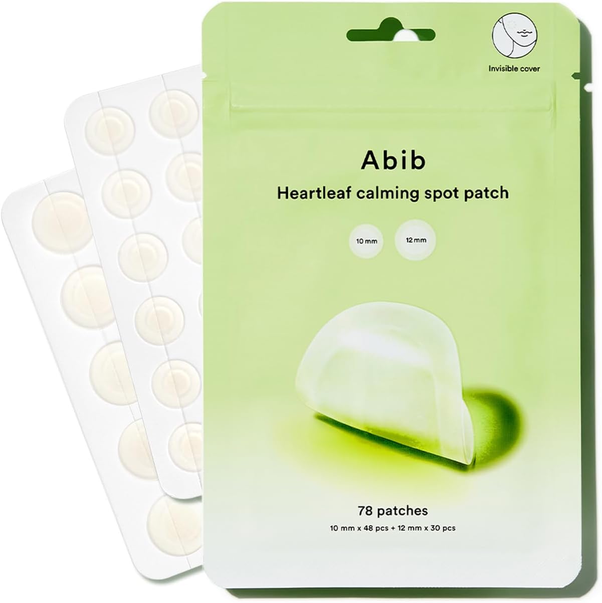 Abib Heartleaf Calming Spot Patch 2 Sizes 78 Patches, Waterproof Pimple Patches for Face, Invisible, Ultra-Adherent & Fast-Soothing Zit Care (10mm*48pcs / 12mm*30pcs)