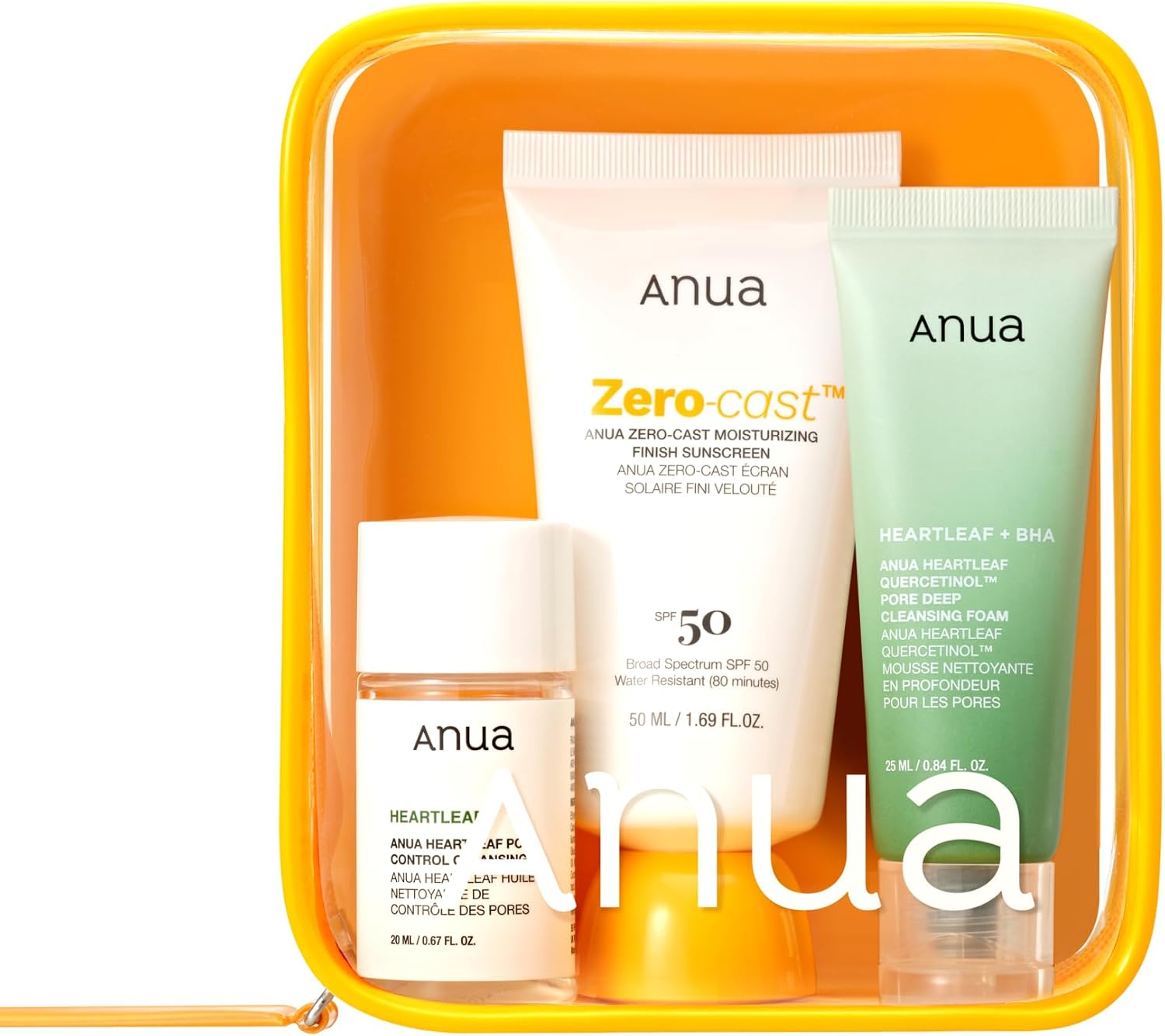 Anua Sun-Ready Travel Kit, Zero-Cast Sunscreen & Cleansing oil & Face Wash. Korean Sunscreen with Mini Size Double Cleansing routine ,Korean Skincare Set