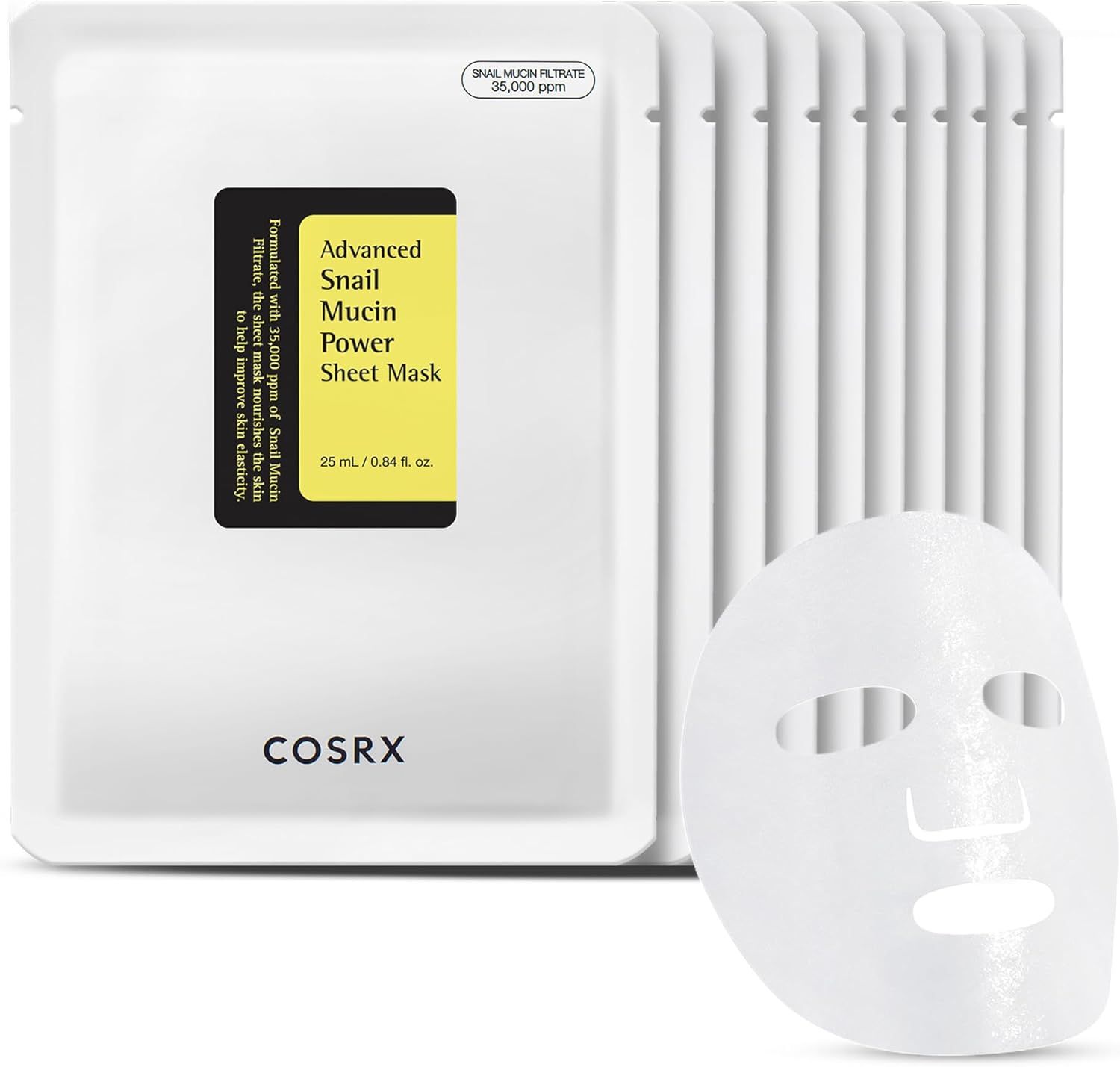 COSRX Snail Mucin Sheet Mask 10 EA with Snail Mucin Serum, Hydrating Face Sheet Masks for Dry & Sensitive Skin, Korean Face Mask for Self Care, Korean Skin Care