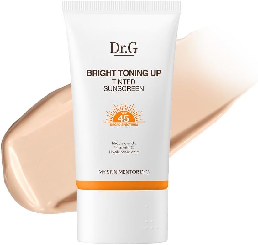 Dr. G Bright Toning Up Tinted Sunscreen - SPF 45 Broad Spectrum Korean Sunscreen - for All Skin Types - Lightweight, Matte Finish - Sebum Support - Niacinamide & Vitamin C - 1.69 fl oz