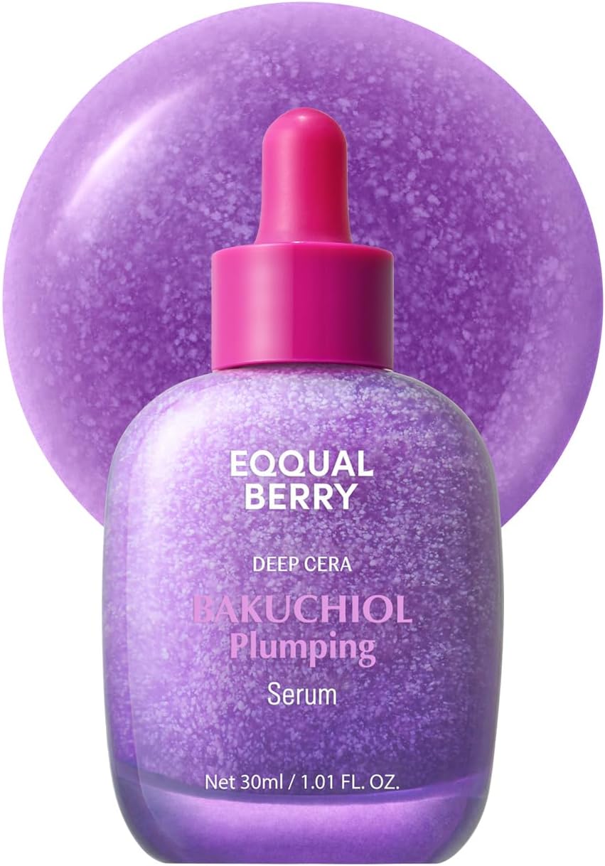 EQQUALBERRY Bakuchiol Plumping Face Serum - Retinol Natural Alternative for Sensitive Skin, with Niacinamide & Hyaluronic Acid, Pore & Wrinkle Korean Skin Care (1.01oz / 30ml)