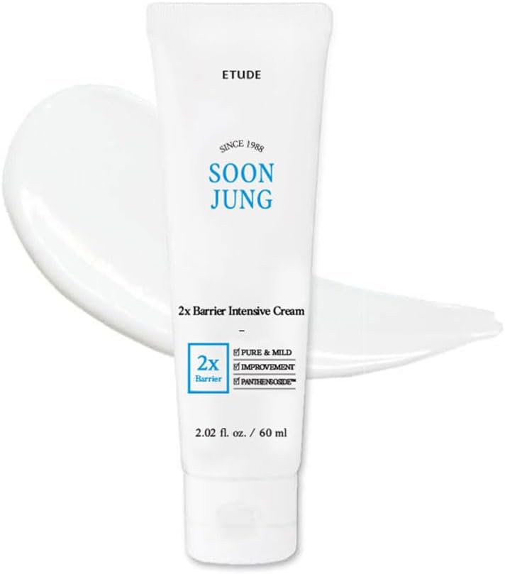 ETUDE SoonJung 2x Intensive Cream for Barrier Repair, Rich Moist, Madecassoside & Panthenol for Soothing, Face Moisturizer for Sensitive Skin, pH Balanced, Hypoallergenic, Korean Skin Care,2.02 Fl Oz
