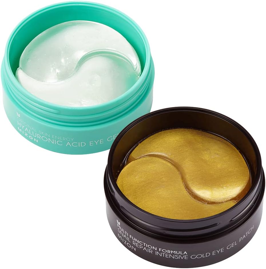 MIZON Snail Repair Intensive Gold Eye Gel Patch & Hyaluronic Acid Eye Gel Patch, Under Eye Collagen Patches Eye Masks, Eye Gel Treatment for Puffy Eyes, Under Eye Bags, Anti Wrinkle (60 pieces each)