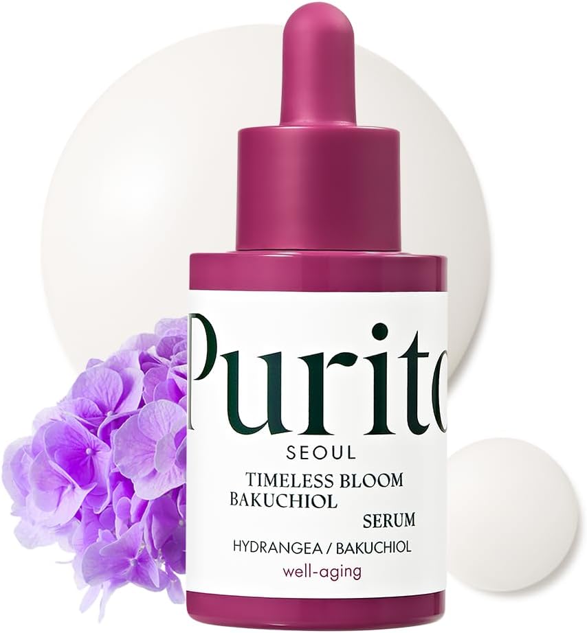 PURITO SEOUL Timeless Bloom Bakuchiol Serum, Korean Jeju Hydrangea, for Sensitive Skin, Ampoule, Fine Line Reduction, Anti Aging Facial Serum for face, K-Beauty, 30ml 1fl.oz